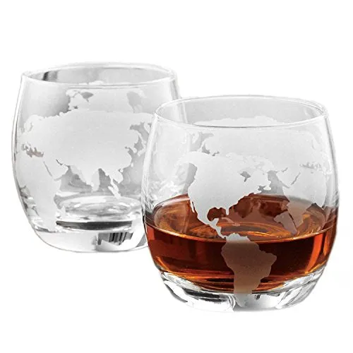 Large 50 Oz 'Ship' Handmade Whisky Liquor Etched Globe Decanter Mega Set