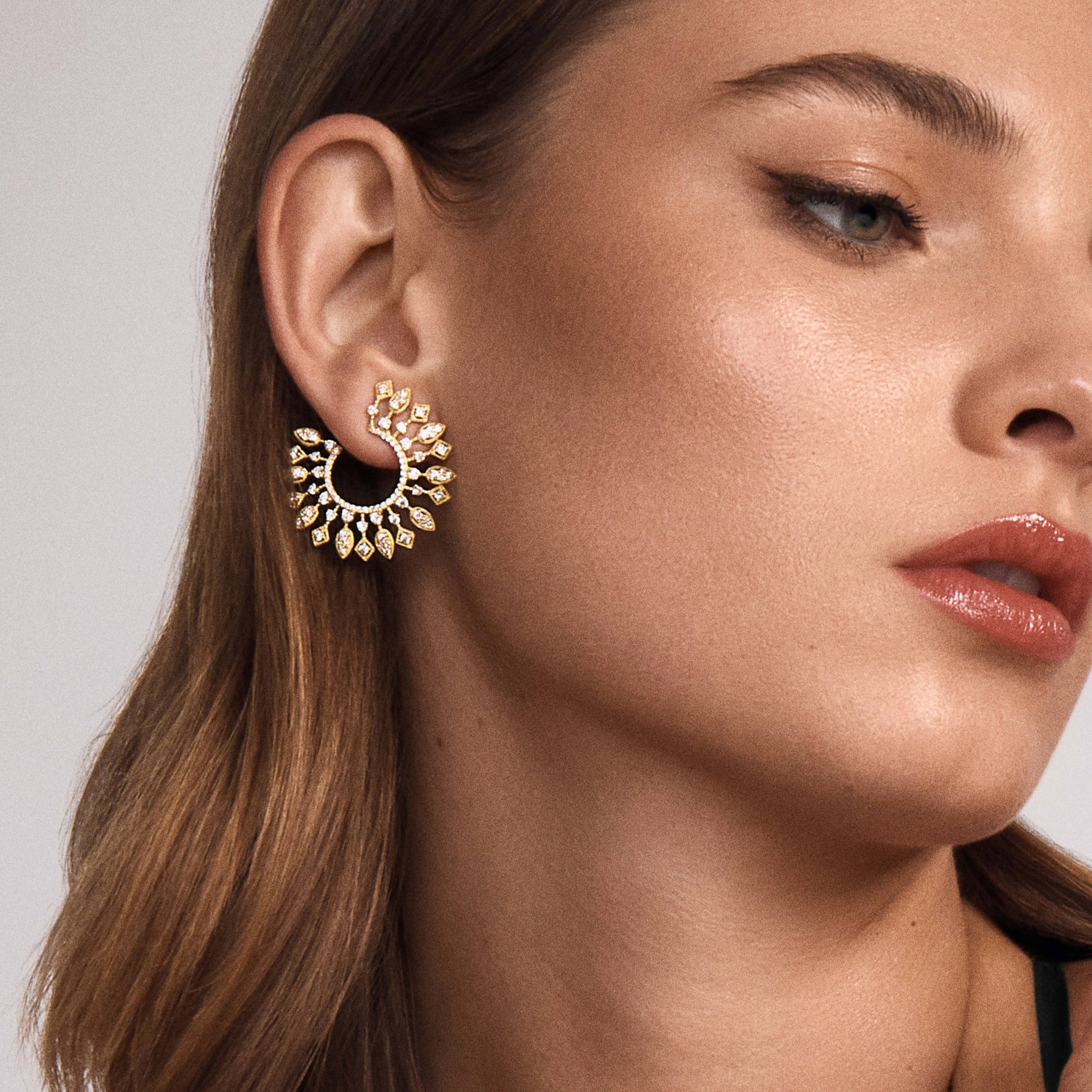 Large Sunburst Diamond Bypass Earrings