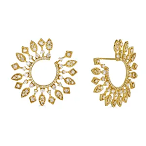 Large Sunburst Diamond Bypass Earrings
