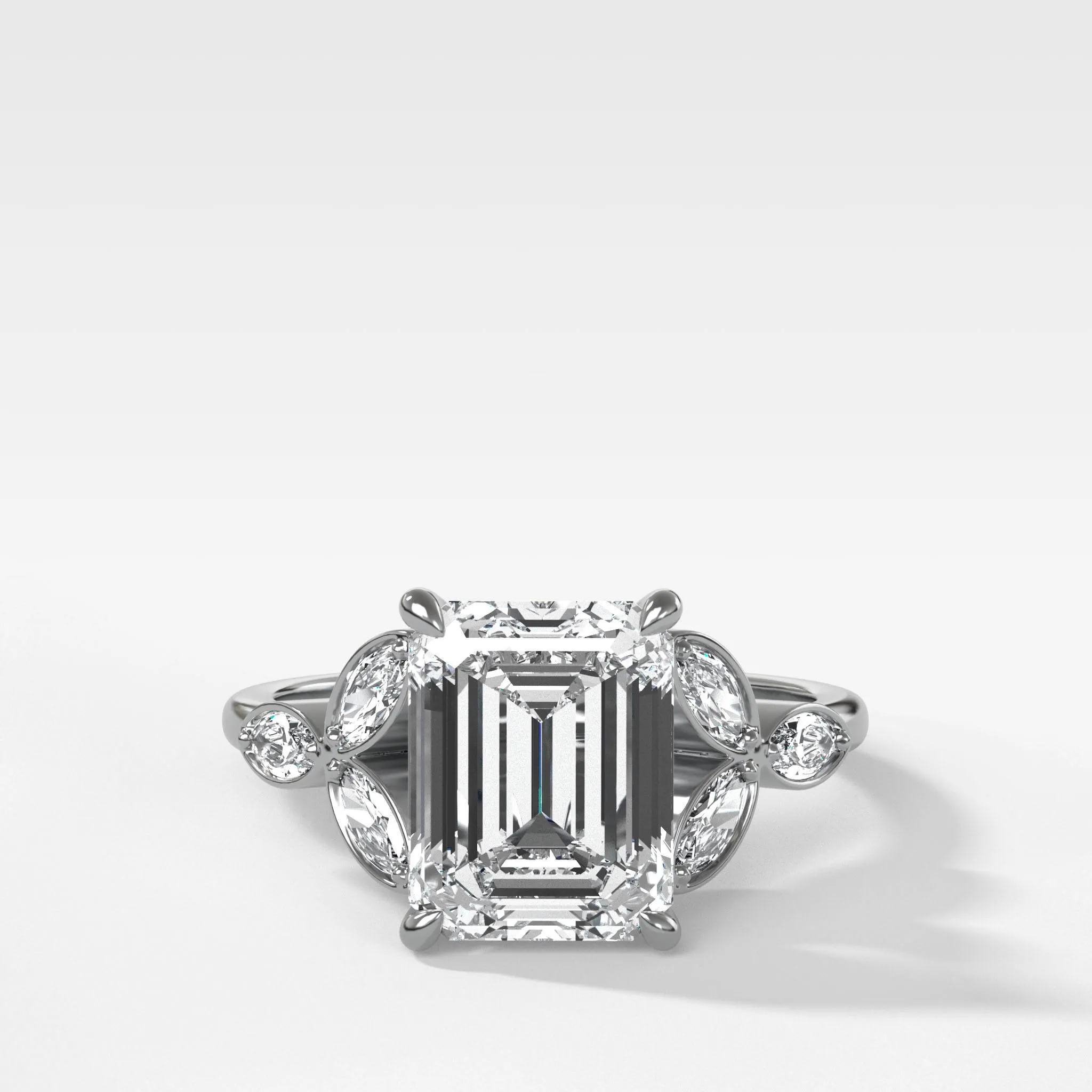 Laurel Engagement Ring With North South Emerald Cut Diamond