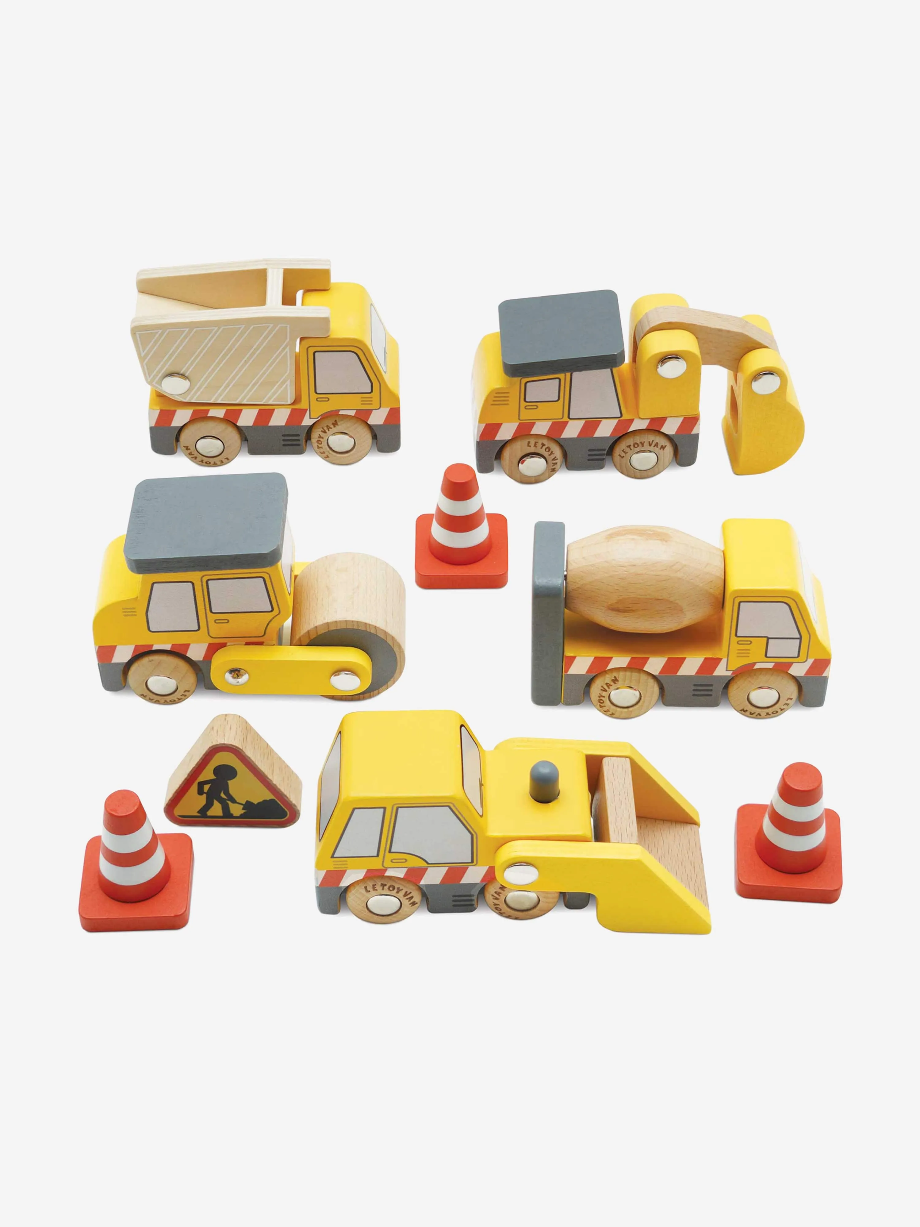 Le Toy Van Construction Toy Cars, Trucks & Diggers-7 Piece (W:8.5 x D:3.2 x H:6.5cm)