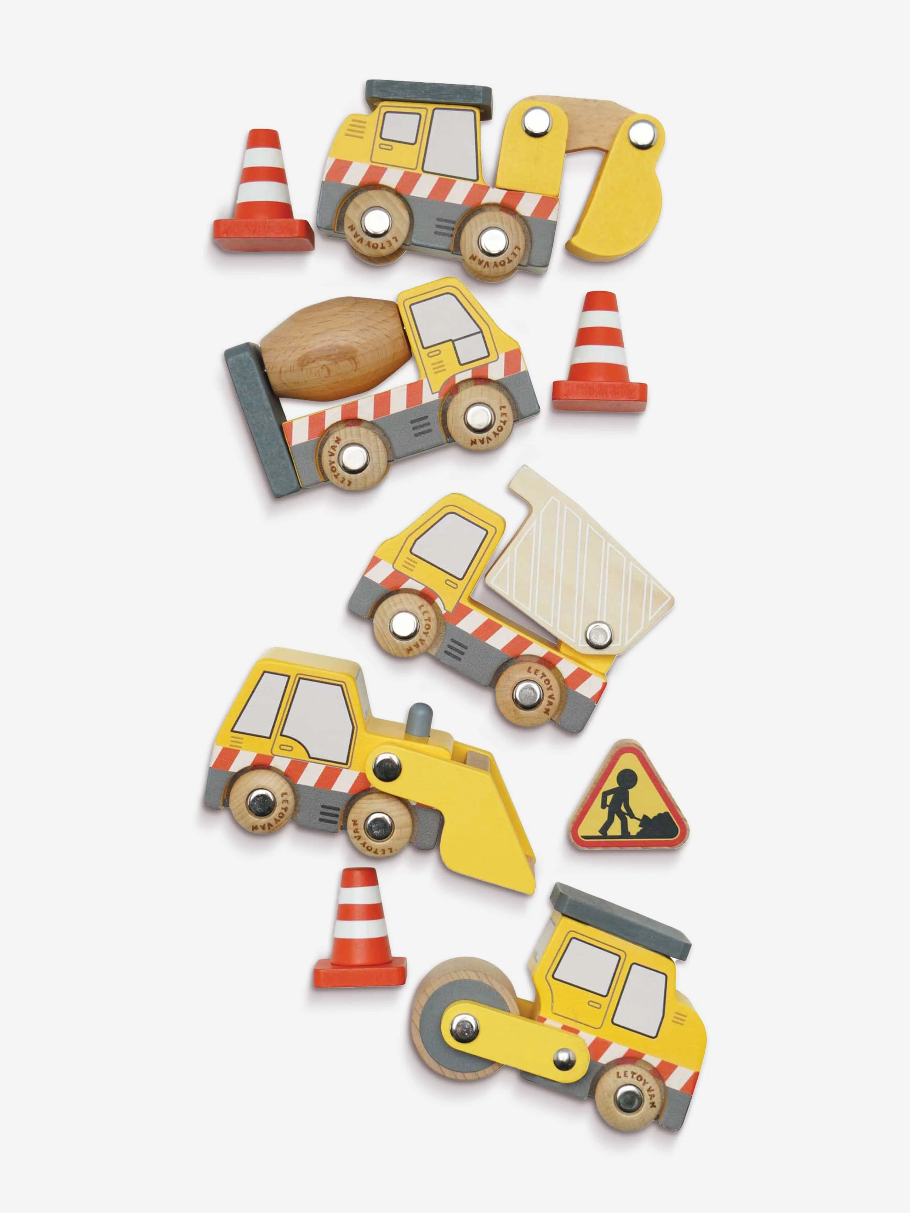 Le Toy Van Construction Toy Cars, Trucks & Diggers-7 Piece (W:8.5 x D:3.2 x H:6.5cm)