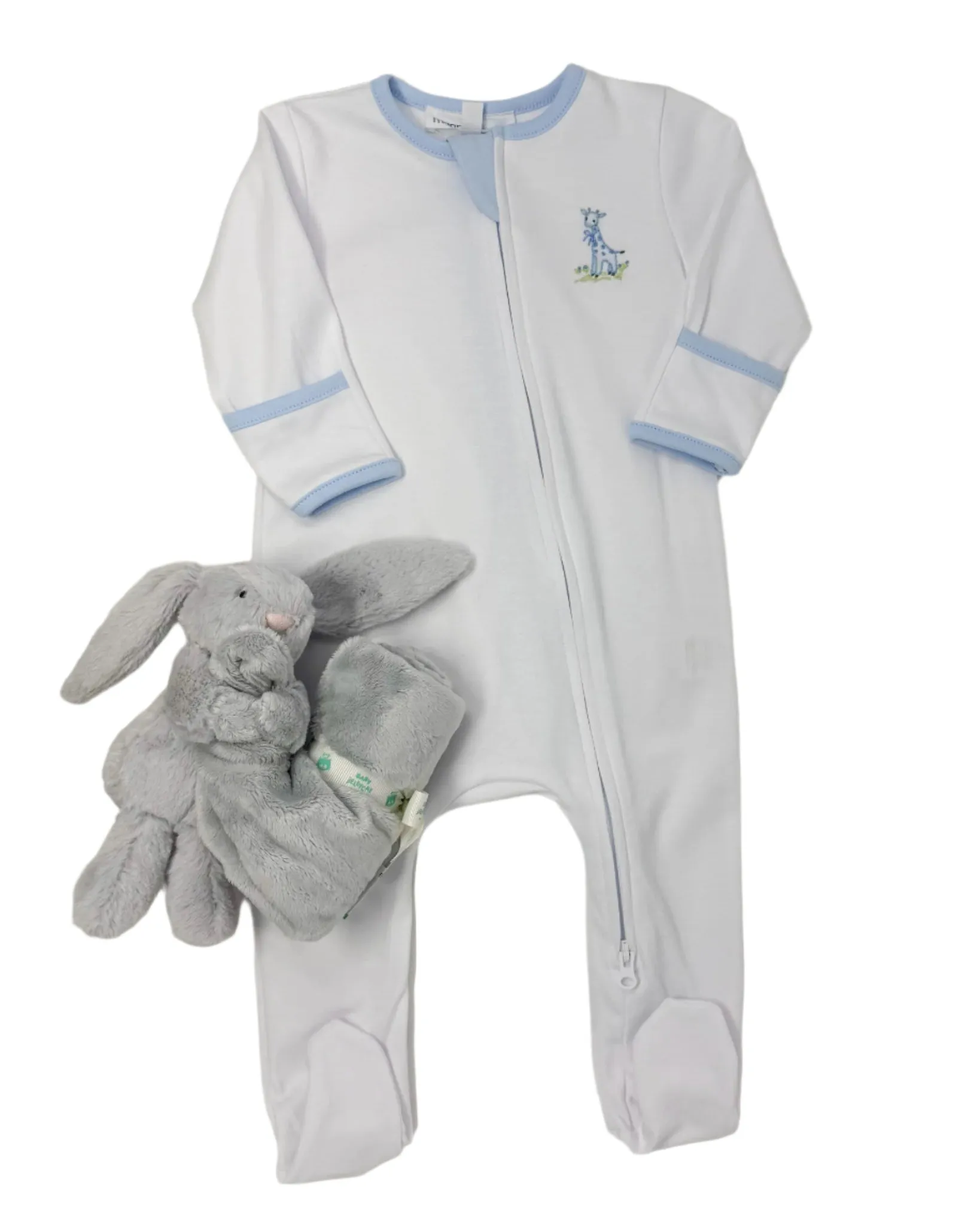 Light Blue Vintage Giraffes Zipper Footie