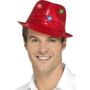 Light Up Sequin Trilby Hat - Red