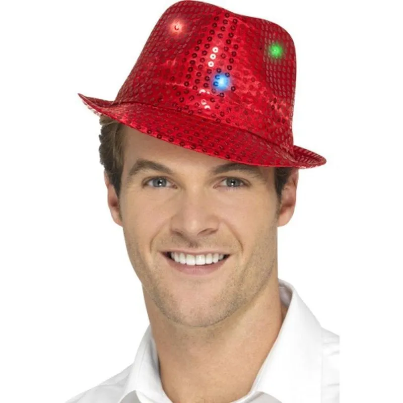 Light Up Sequin Trilby Hat - Red