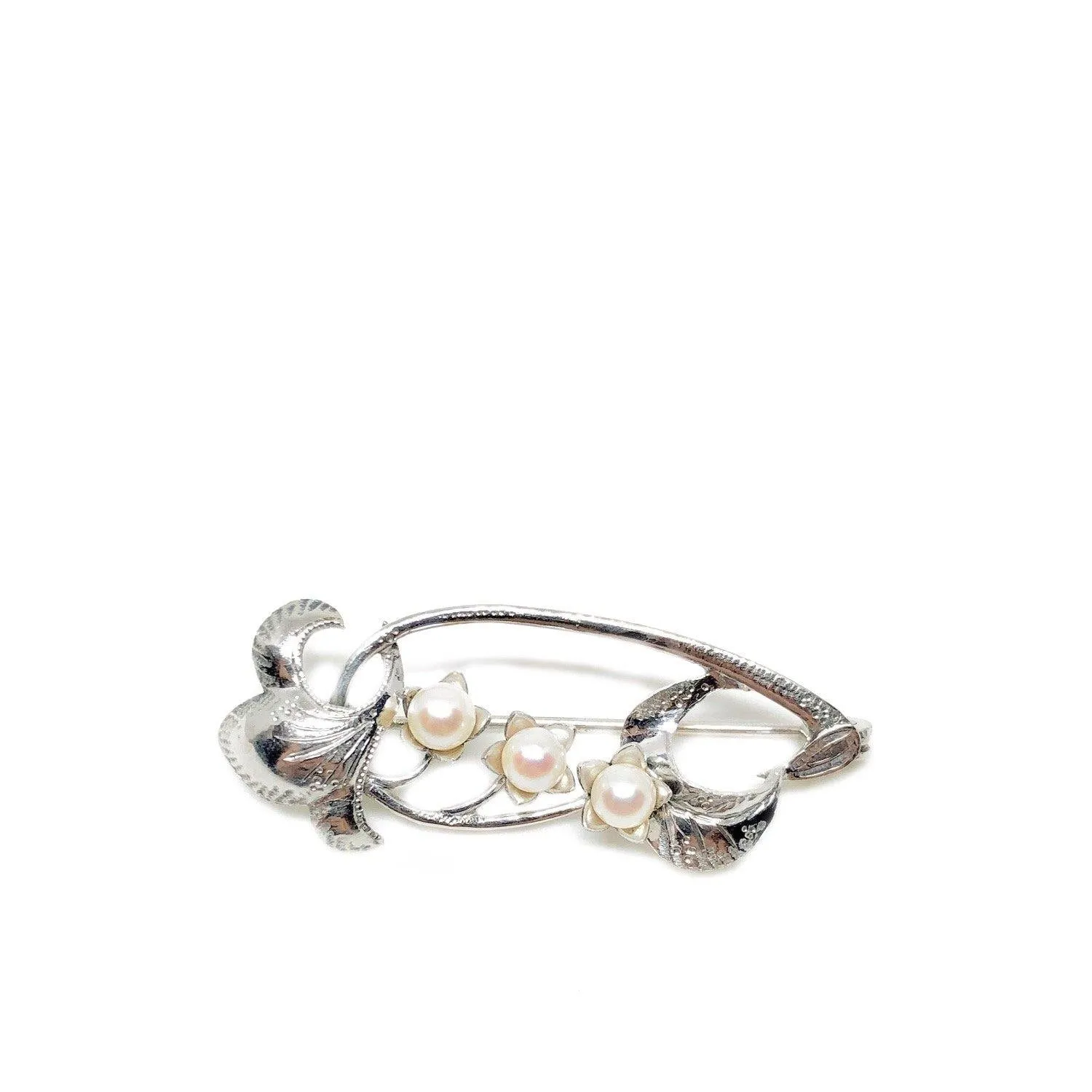 Lily of the Valley Japanese Akoya Cultured Saltwater Pearl Brooch- Sterling Silver