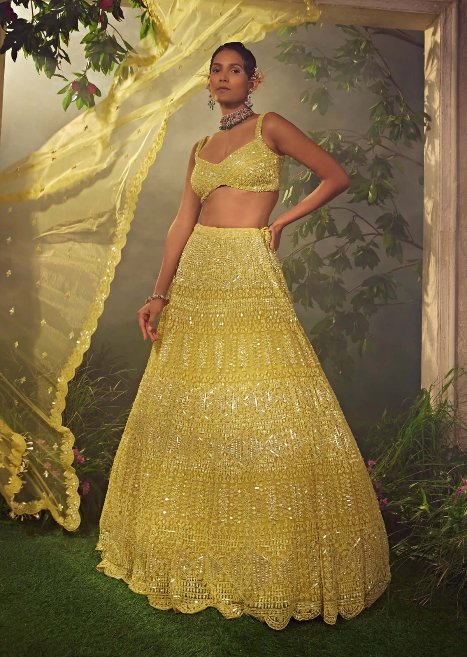 Lime green embroidered lehenga set