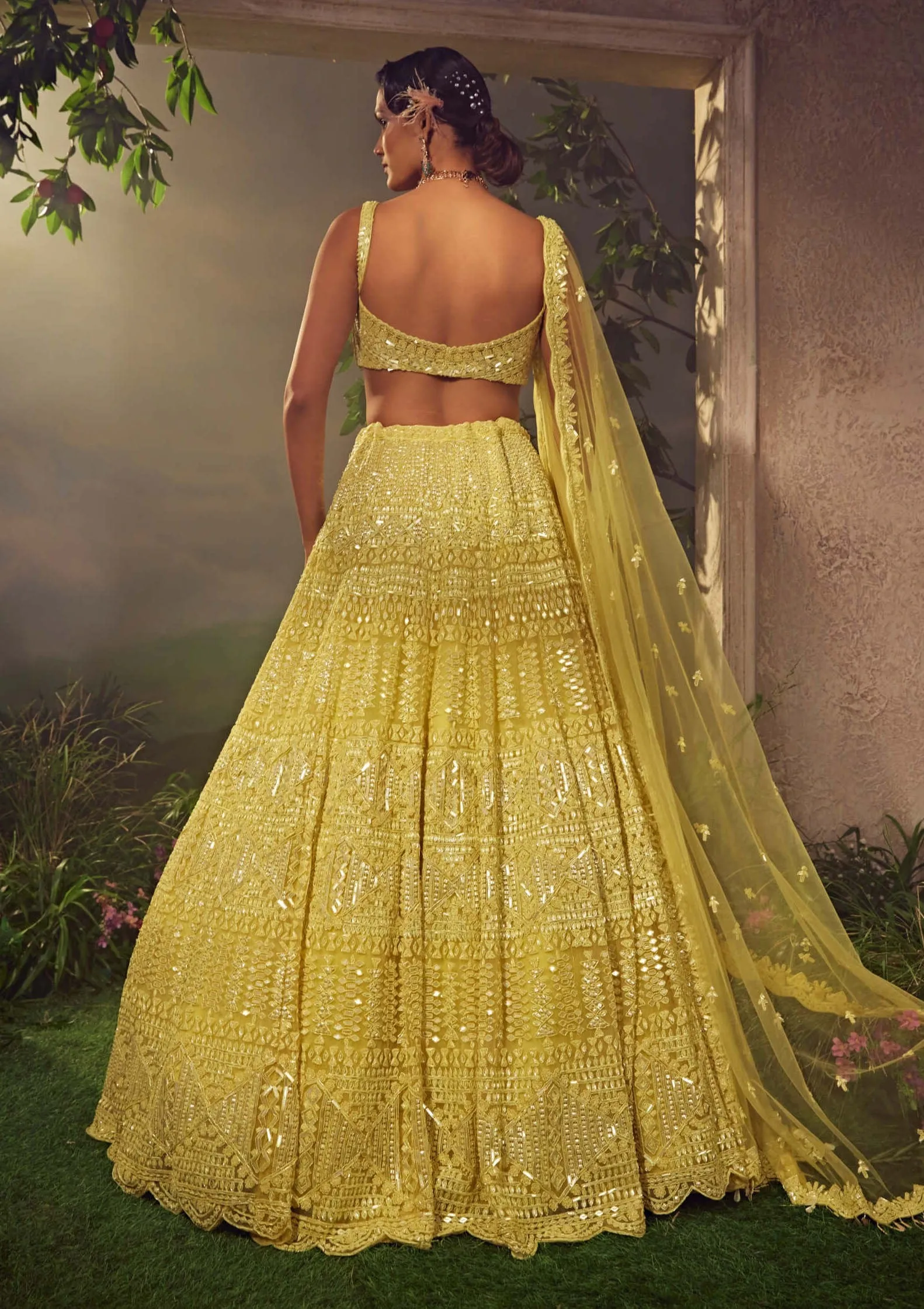 Lime green embroidered lehenga set