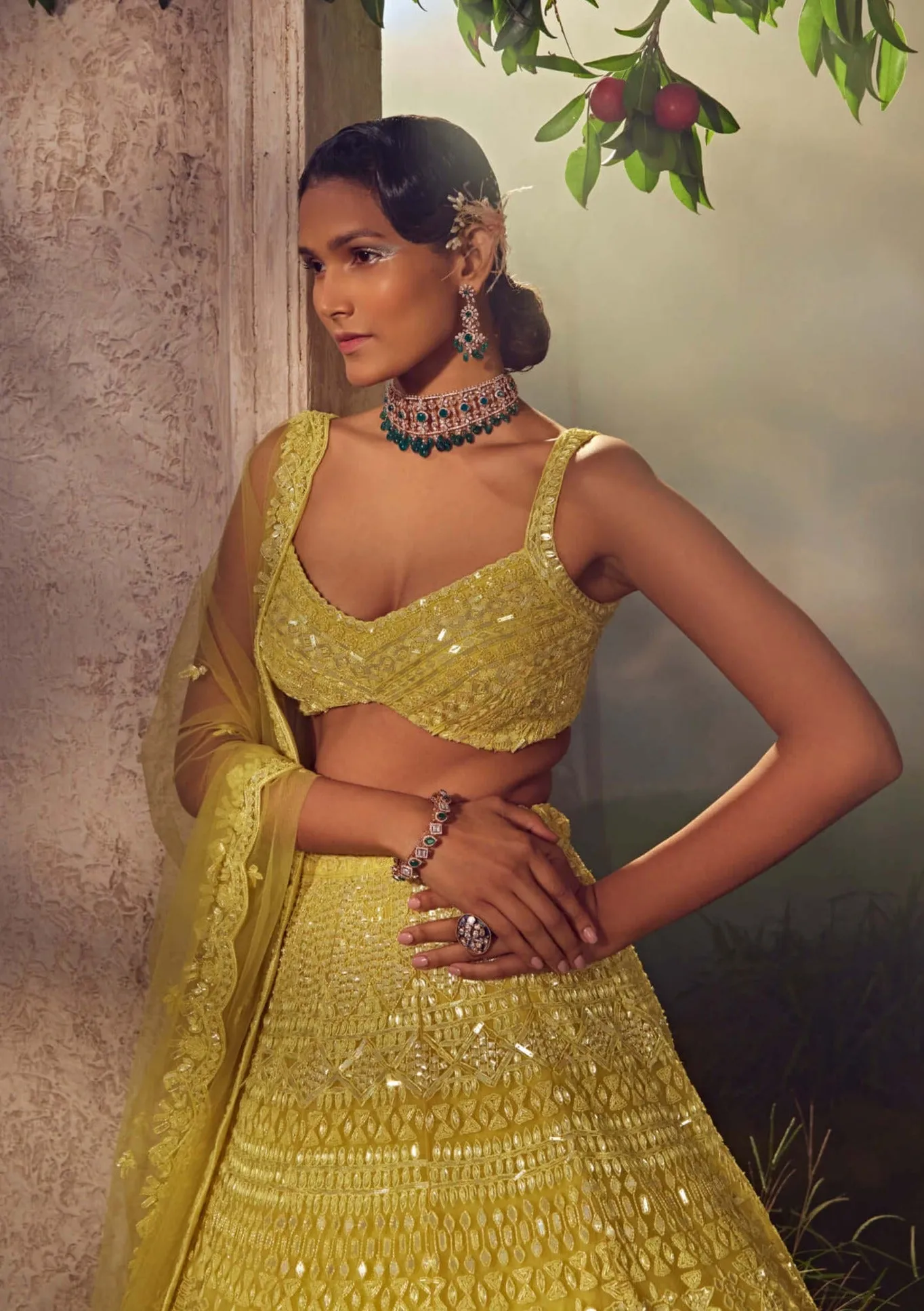 Lime green embroidered lehenga set