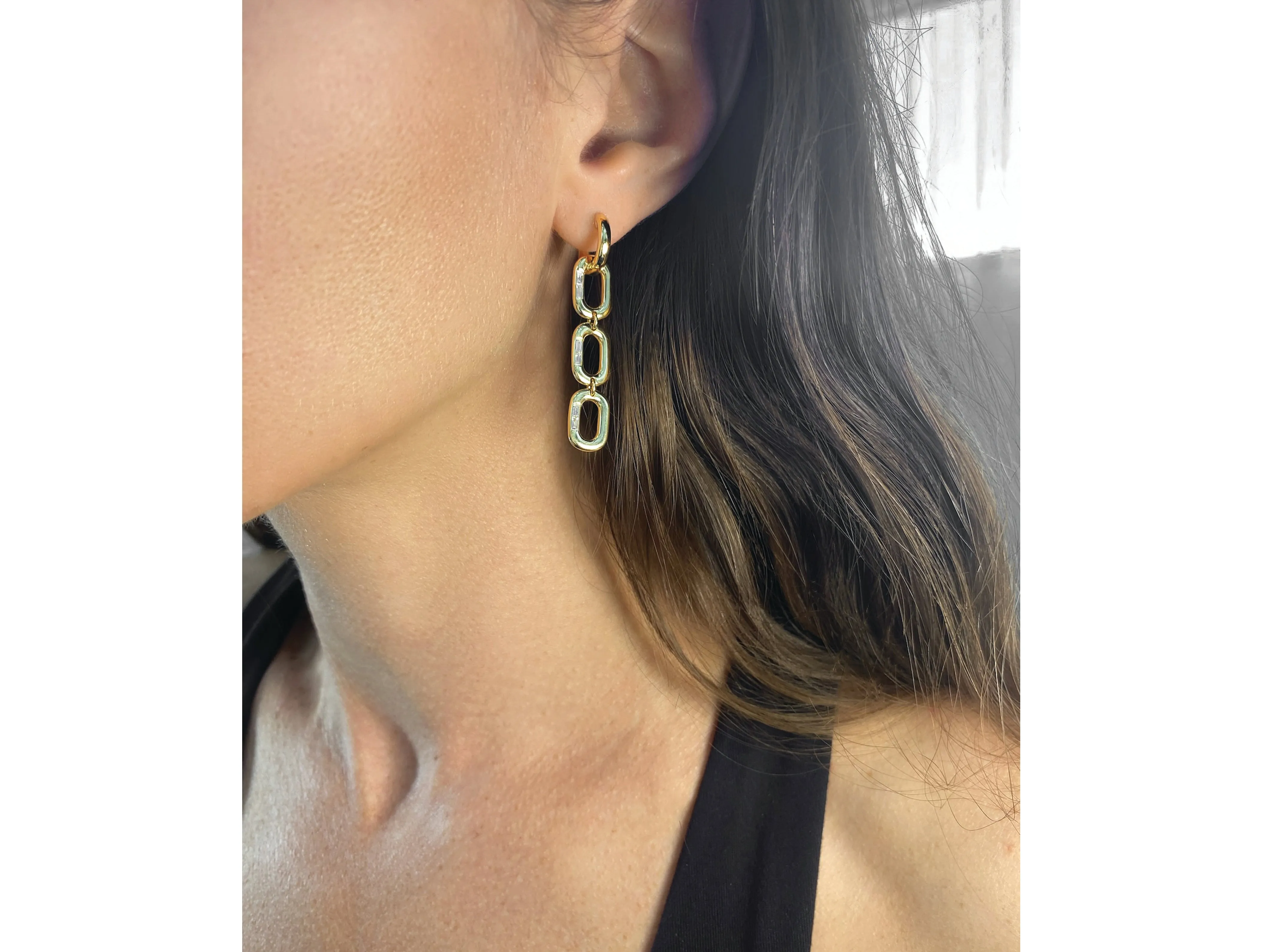 Link Triple Drop Huggie Earrings