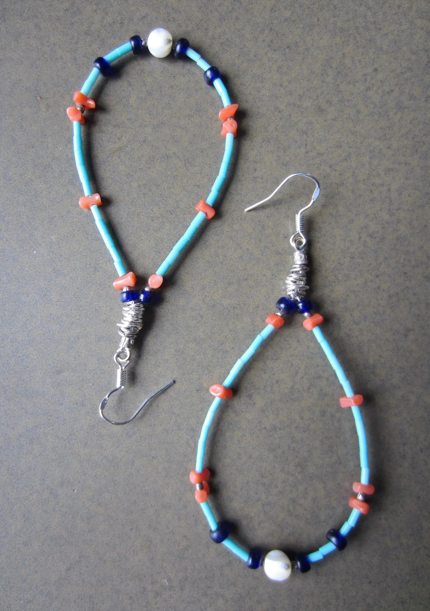 Long Loops of Fine Turquoise, Coral and Antique Cobalt Beads