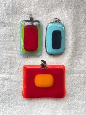 Lot of Three Vintage Glass Pendants with Silver Clasps