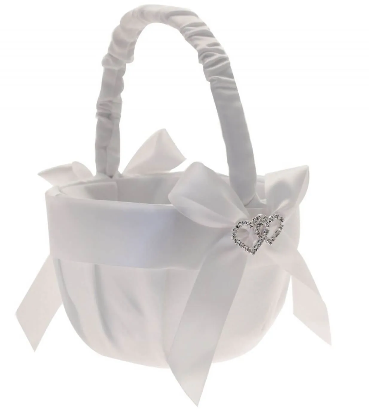 Lux Diamante Flower Girl Basket White