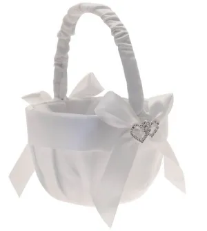 Lux Diamante Flower Girl Basket White