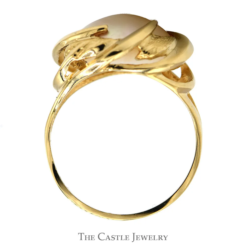 Mabe Pearl Ring with Swirled Bezel and Split Shank Sides in 14k Yellow Gold