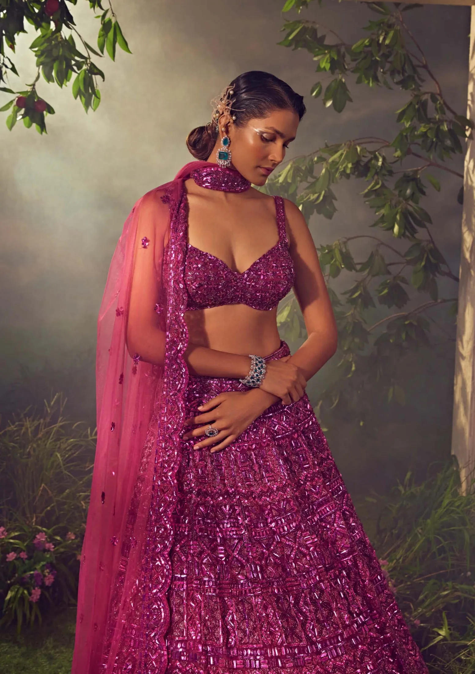 Magenta haze embroidered lehenga set