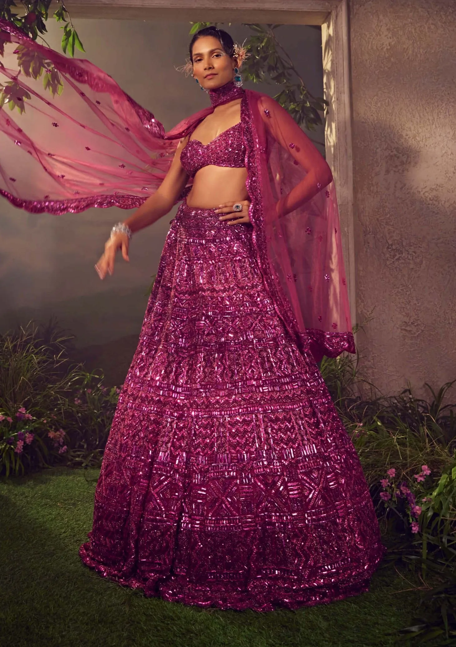Magenta haze embroidered lehenga set