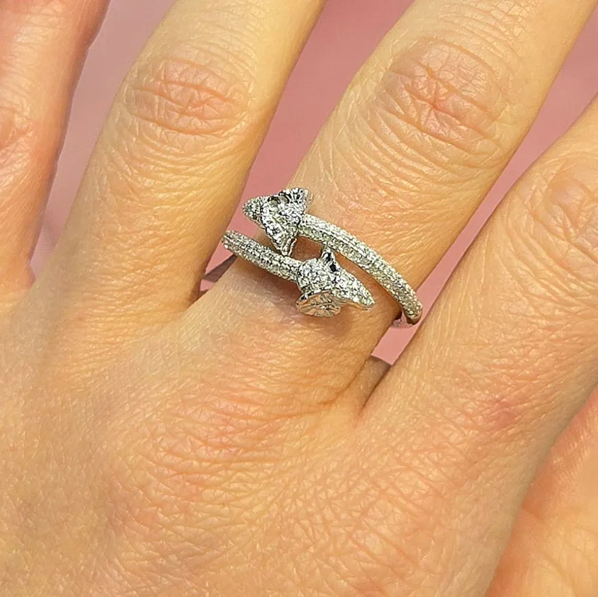 Majestic Duo Lab-Created Moissanite Double Goat Head Sterling Silver Fine Ring - M1058519