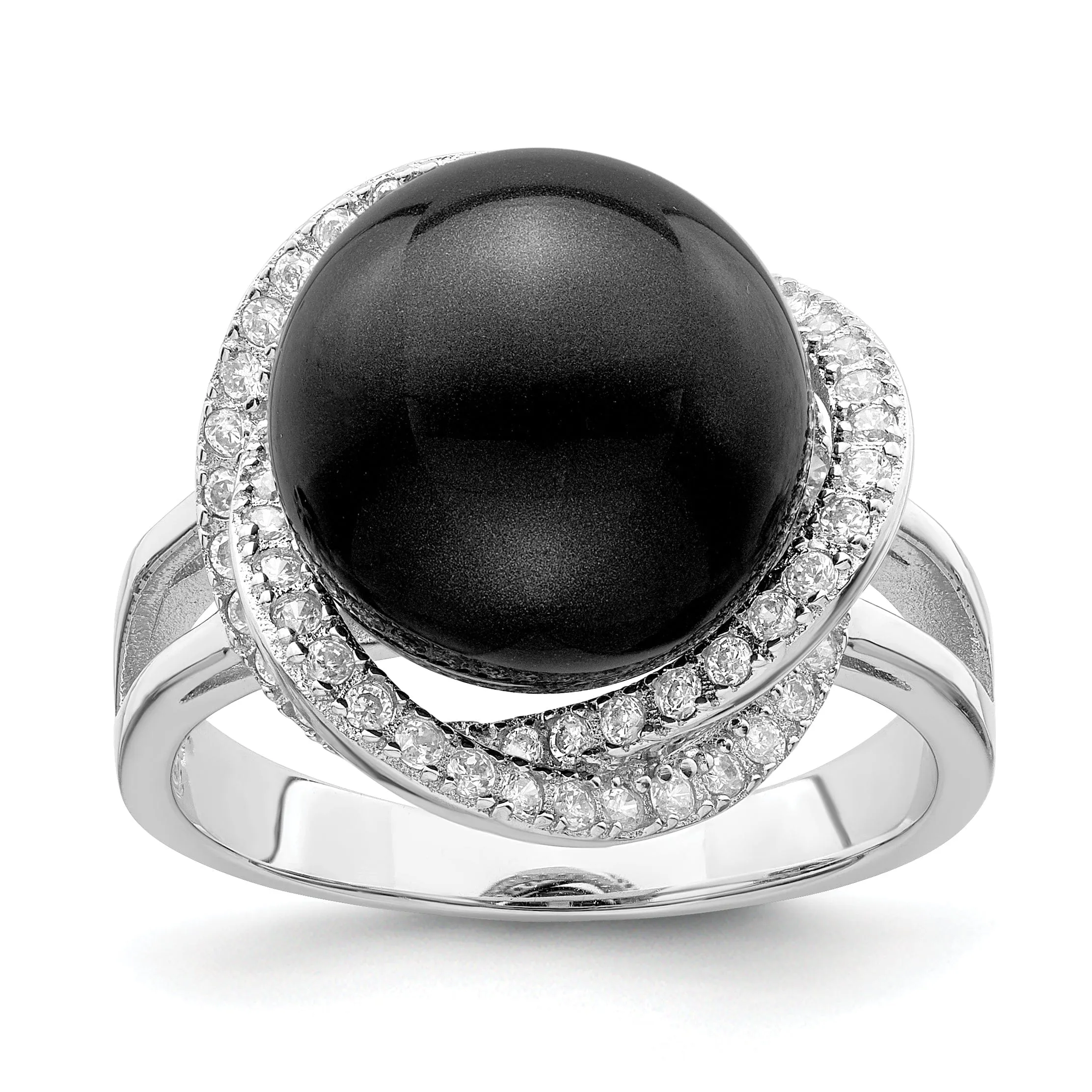 Majestik Black Shell Pearl Cubic Zirconia Ring