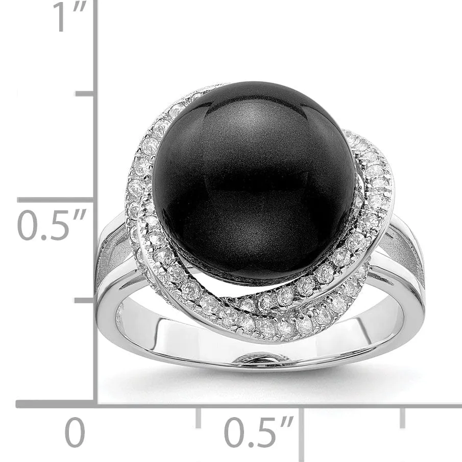 Majestik Black Shell Pearl Cubic Zirconia Ring