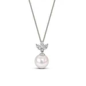 Matt Aminoff Navette Collection Akoya 8x8.5mm Pearl & Diamond Pendant | 18K White Gold