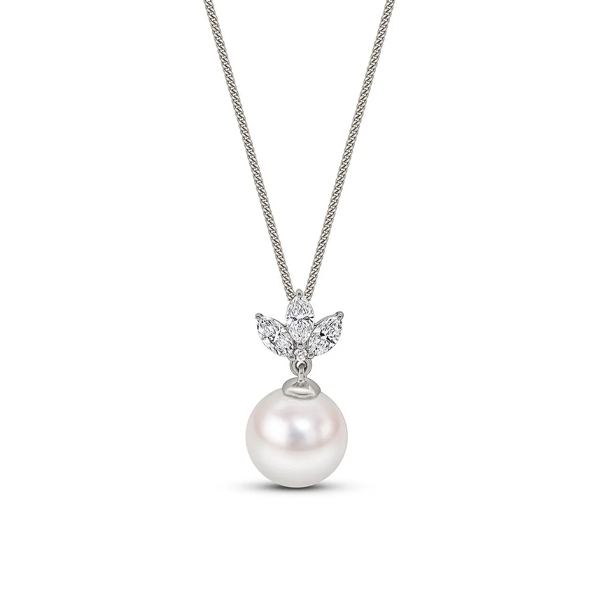 Matt Aminoff Navette Collection Akoya 8x8.5mm Pearl & Diamond Pendant | 18K White Gold