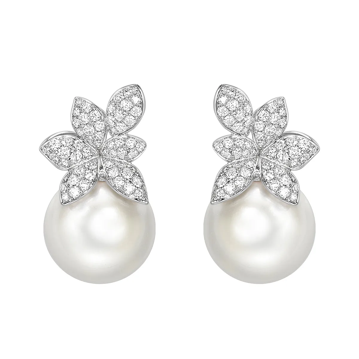 Matt Aminoff South Sea Pearl & Diamond Floral Stud Earrings | 18K White Gold