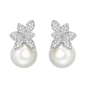 Matt Aminoff South Sea Pearl & Diamond Floral Stud Earrings | 18K White Gold