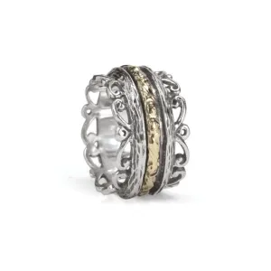 Meditation Ring Brook Sterling Silver and 9K Yellow Gold Plated Spinning Band