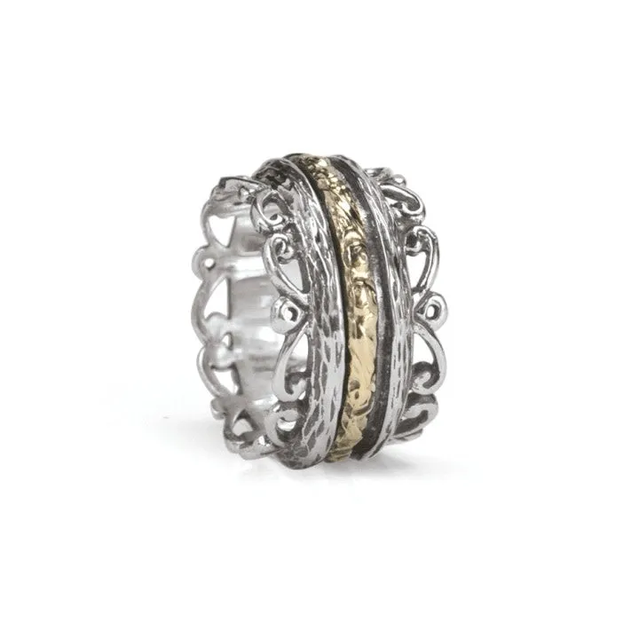 Meditation Ring Brook Sterling Silver and 9K Yellow Gold Plated Spinning Band