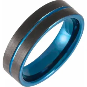 Men's Tungsten Band with Blue Grooved PVD - Special Order