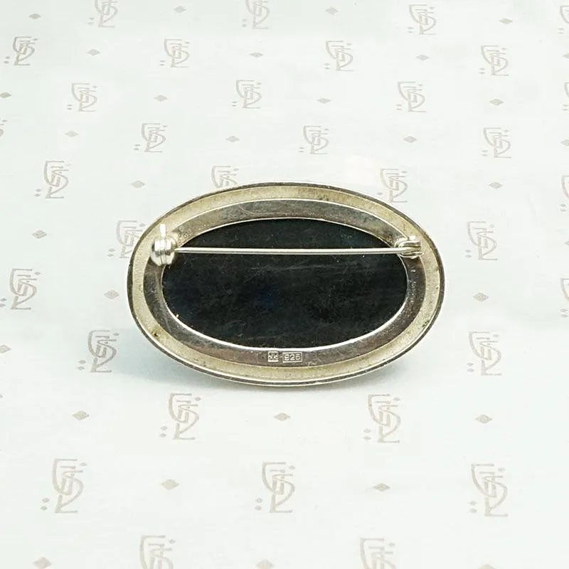 Mid Century Labradorite Brooch in Silver