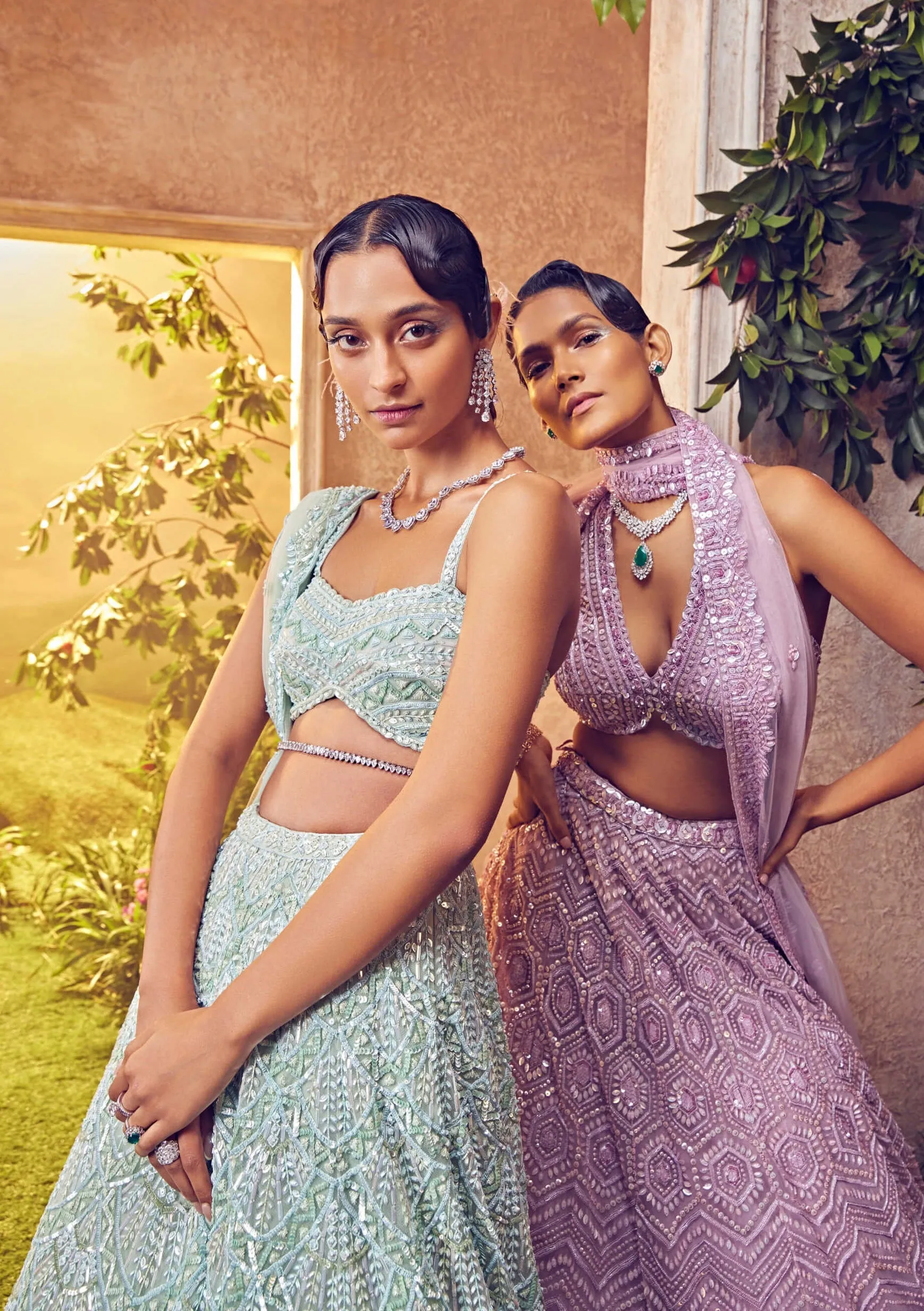Mint green tulle embroidered lehenga set