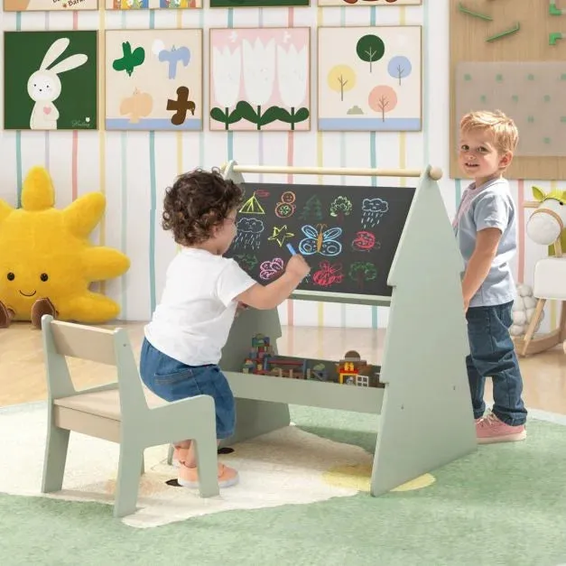 Montessori Double-sided "Learning Tree" Kids Art Easel with Chair | Paper Roll & Storage | 3 Years 