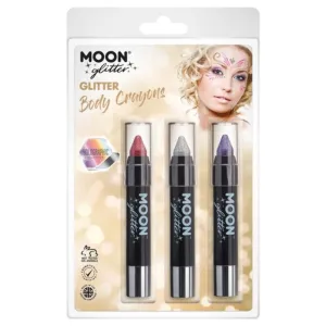 Moon Glitter Holographic Body Crayons, Red, Silver, Purple