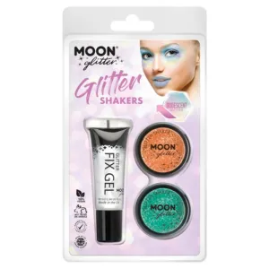 Moon Glitter Iridescent Glitter Shakers, Orange, Green