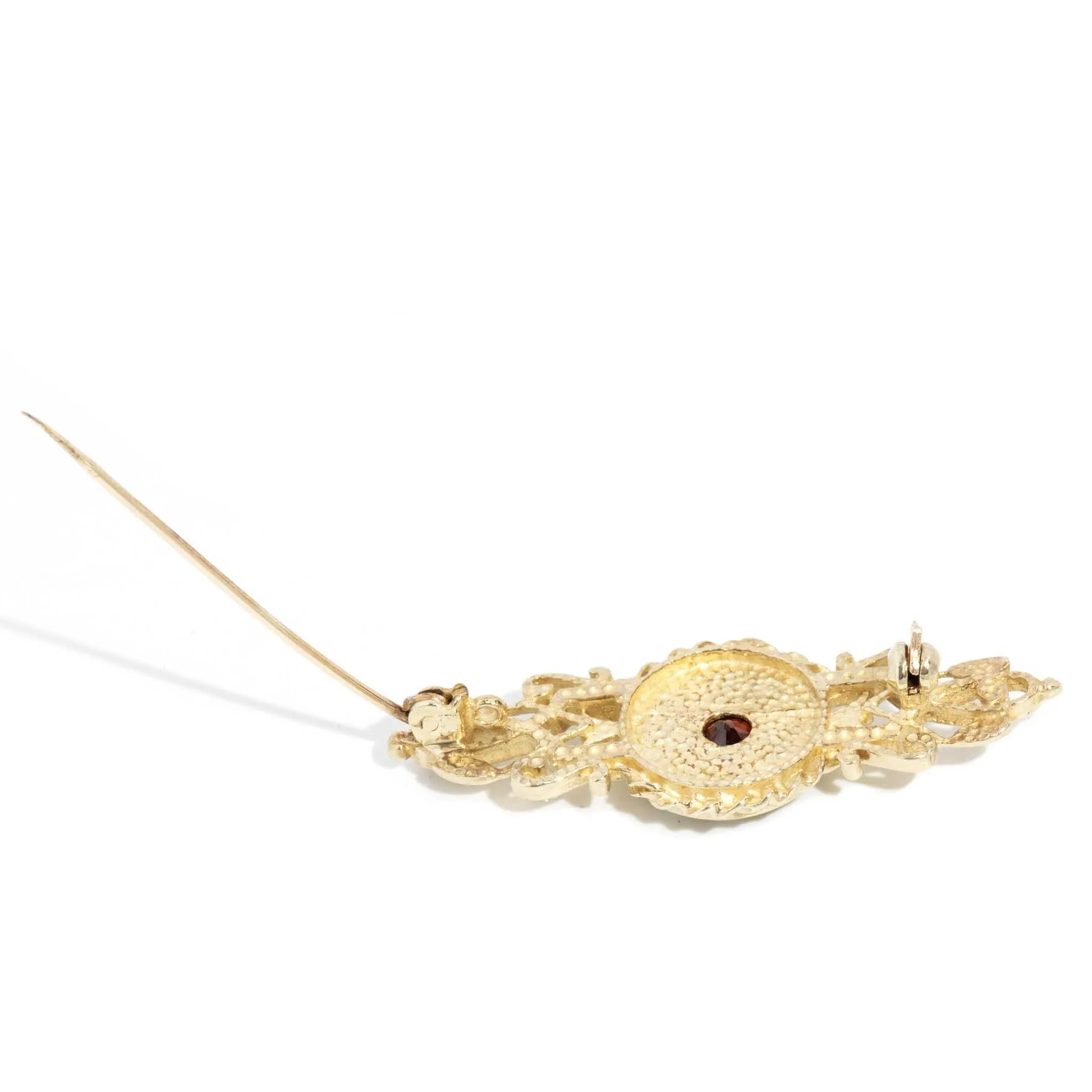 Morgana 1990s Garnet & Seed Pearl Brooch 9ct Gold