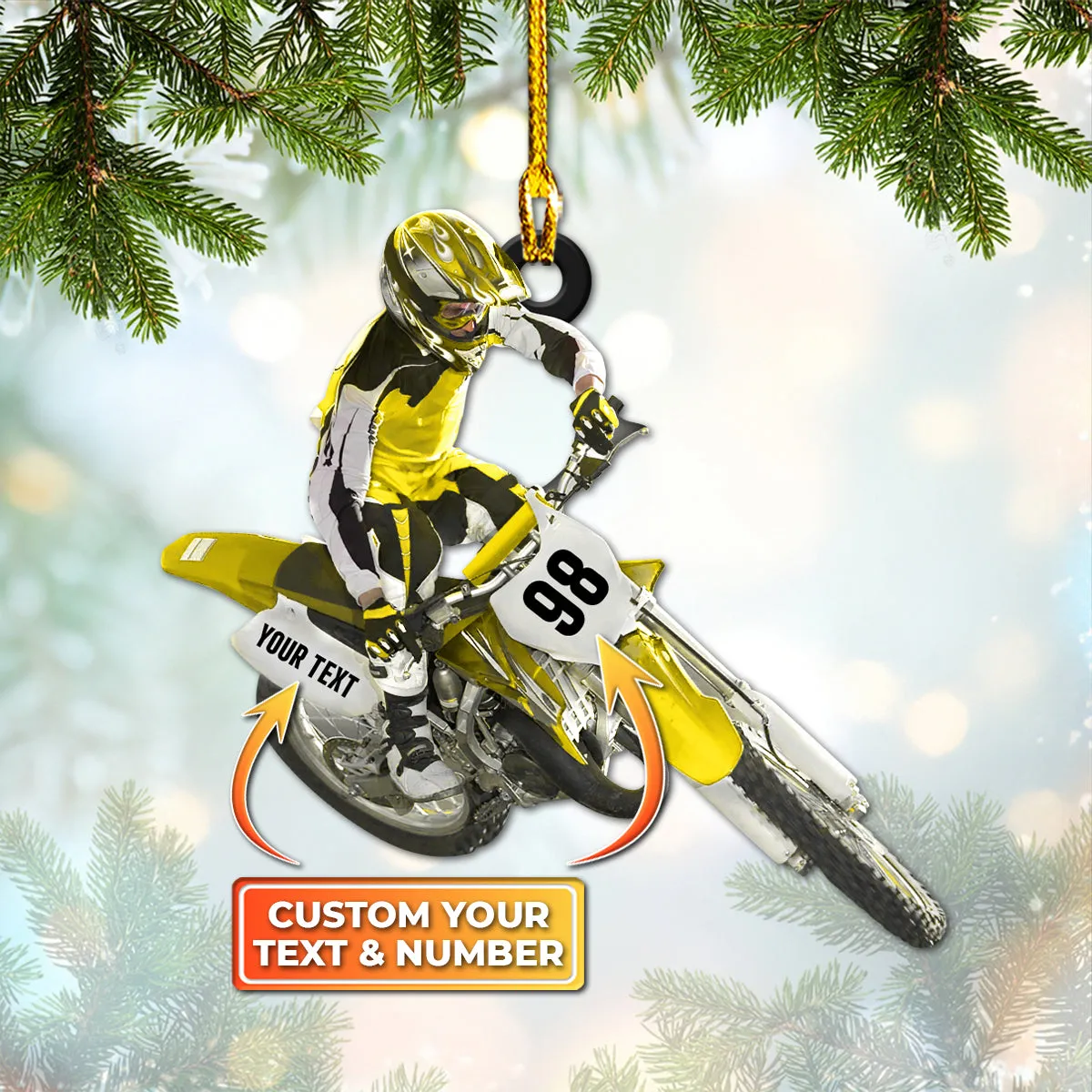 Motocross, Biker, Custom Shaped Ornament 02.3 (Yellow Set)