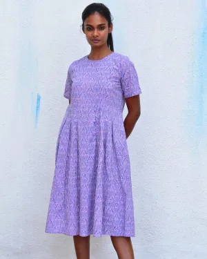 Mouve Butterfly Handblockprinted Cotton Dress - Hmbd