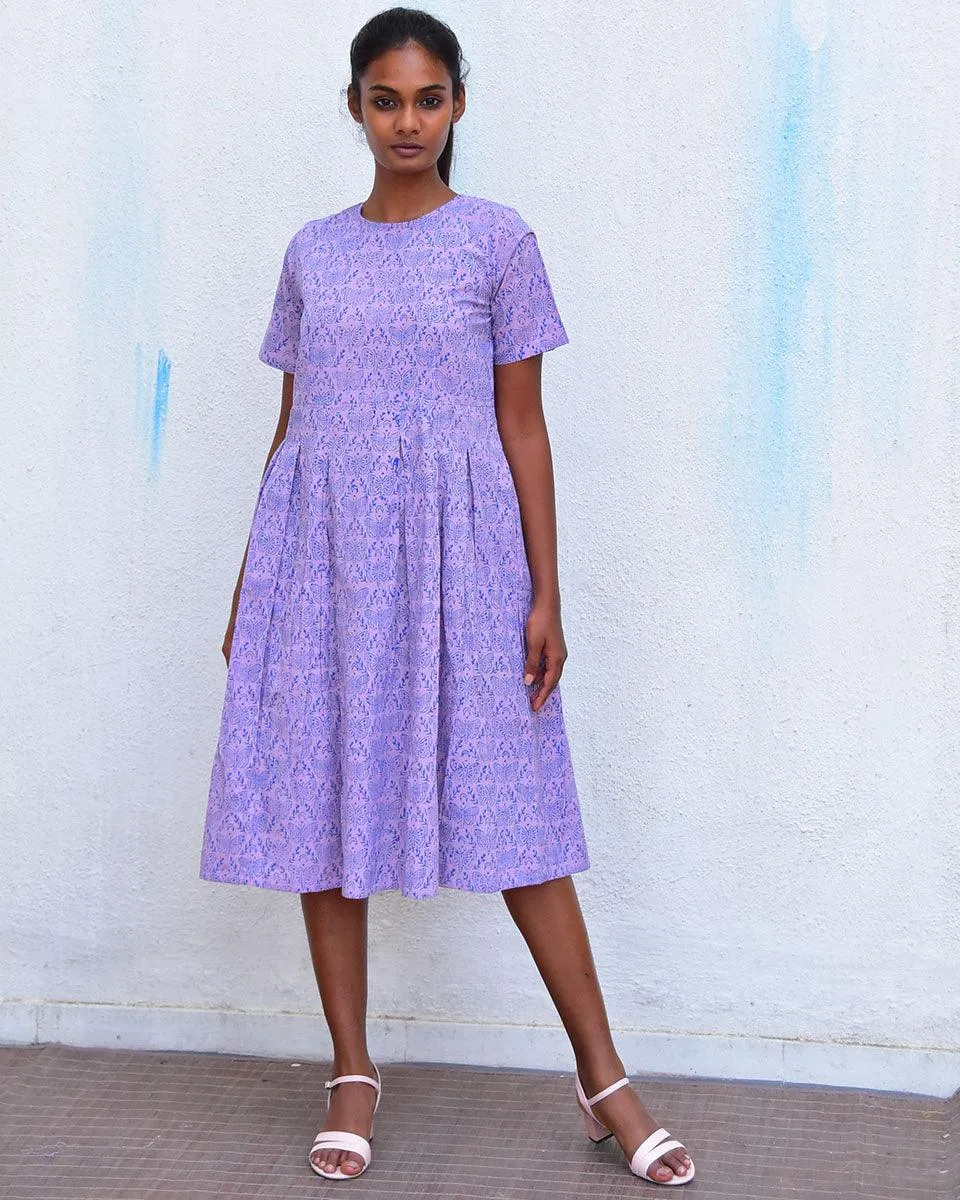 Mouve Butterfly Handblockprinted Cotton Dress - Hmbd