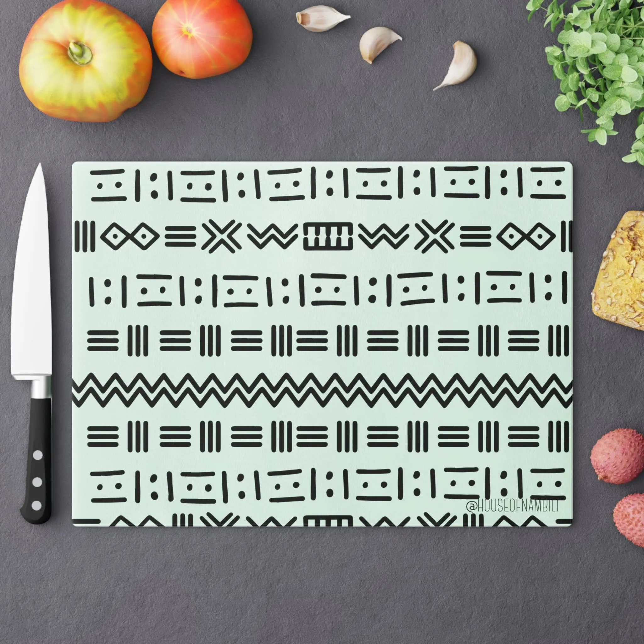 Mud Cloth Glass Chopping Block - 8