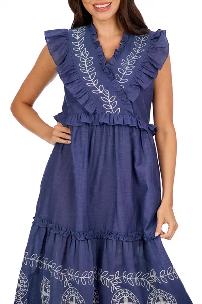 Mud Pie - Dress - Radford Embroidered Midi - Blue