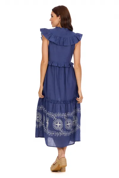 Mud Pie - Dress - Radford Embroidered Midi - Blue
