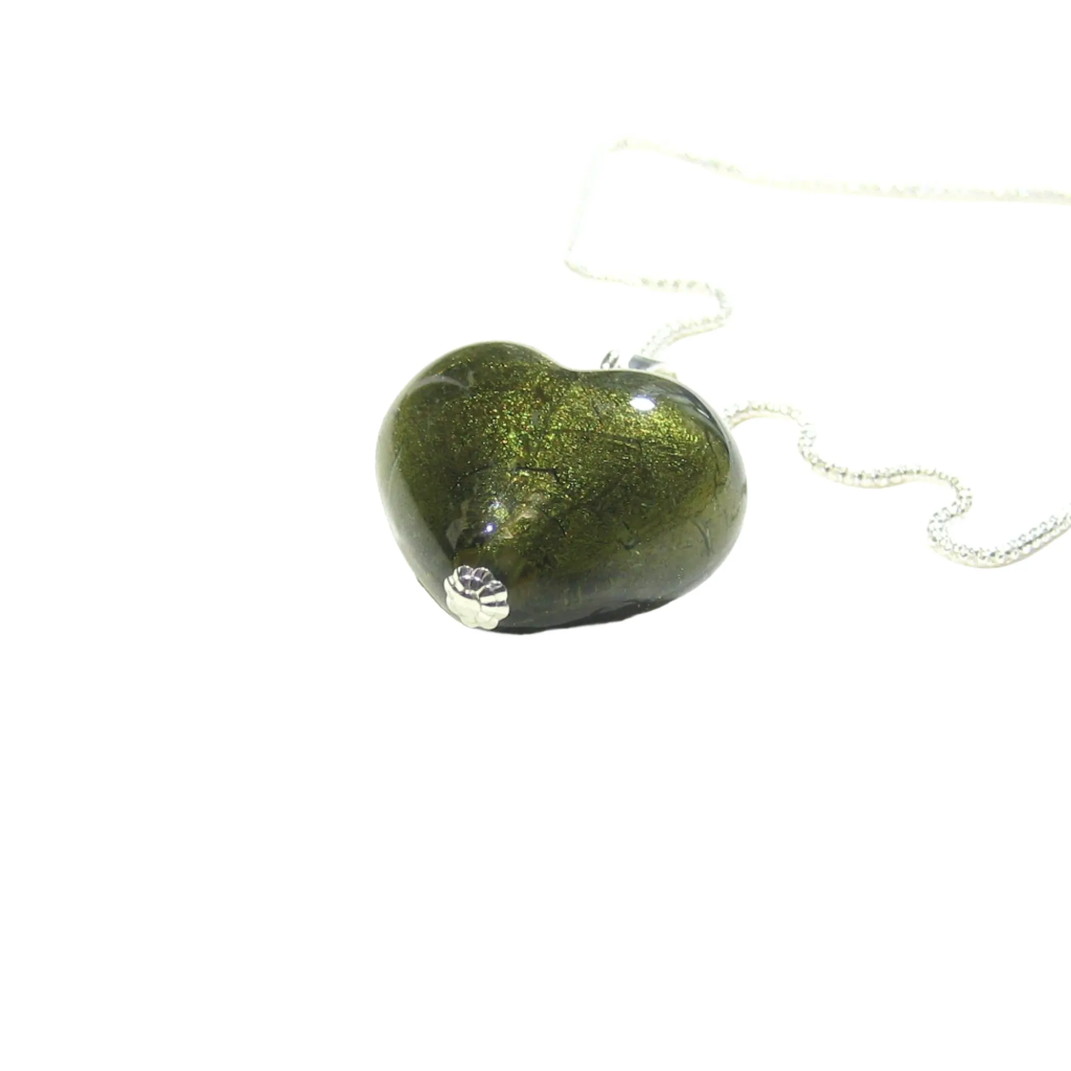 Murano Glass Olive Green Heart Pendant By JKC Murano