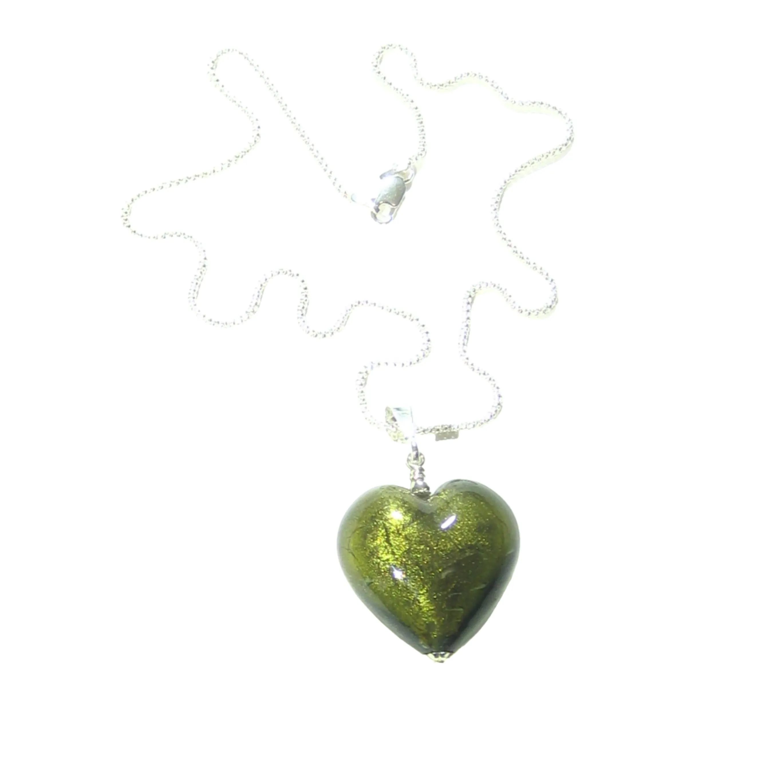 Murano Glass Olive Green Heart Pendant By JKC Murano