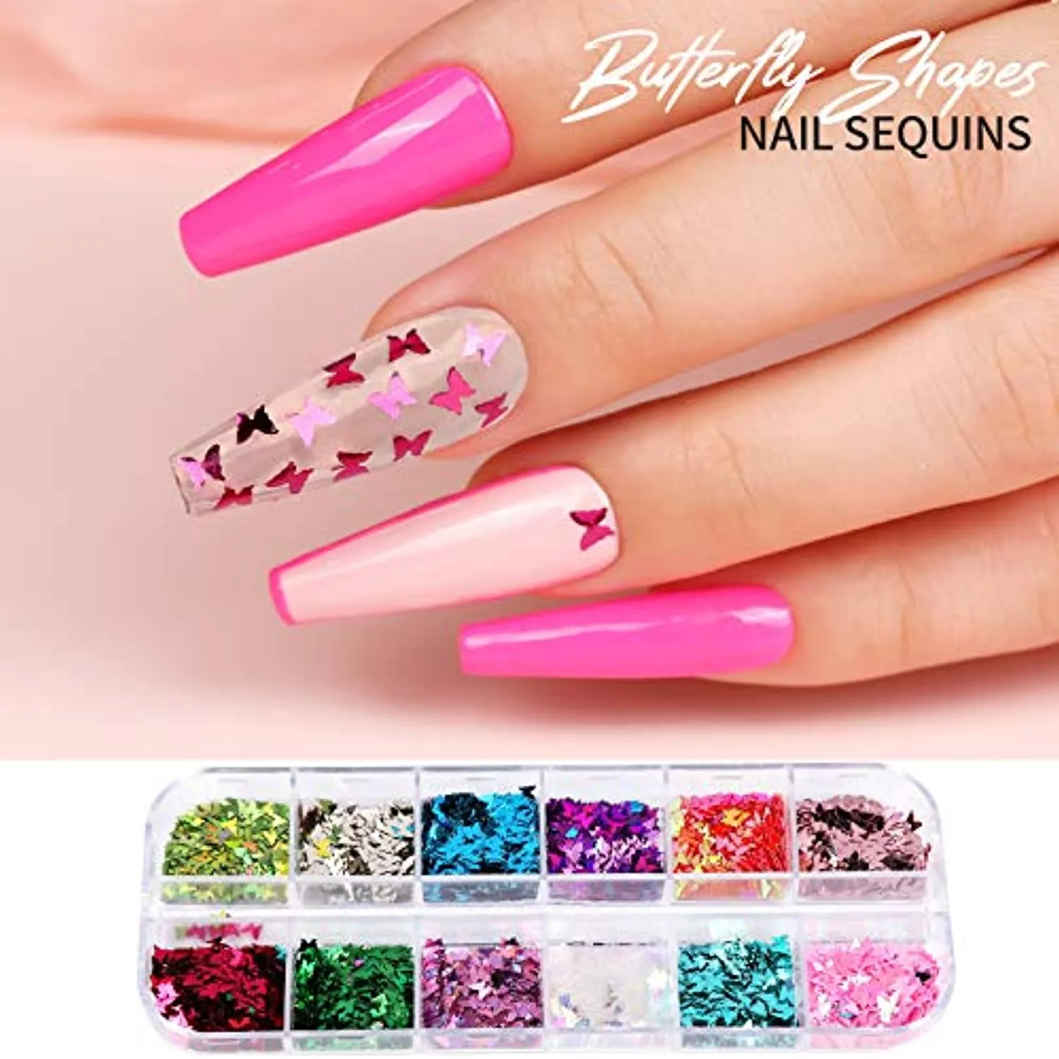 Nail Foil Stickers, 8 Sheets Butterfly Nail Art Stickers, Teenitor Nail Art Designs for Nails, Nail Glitter Sequins Nail Rhinestones, Nail Decorations