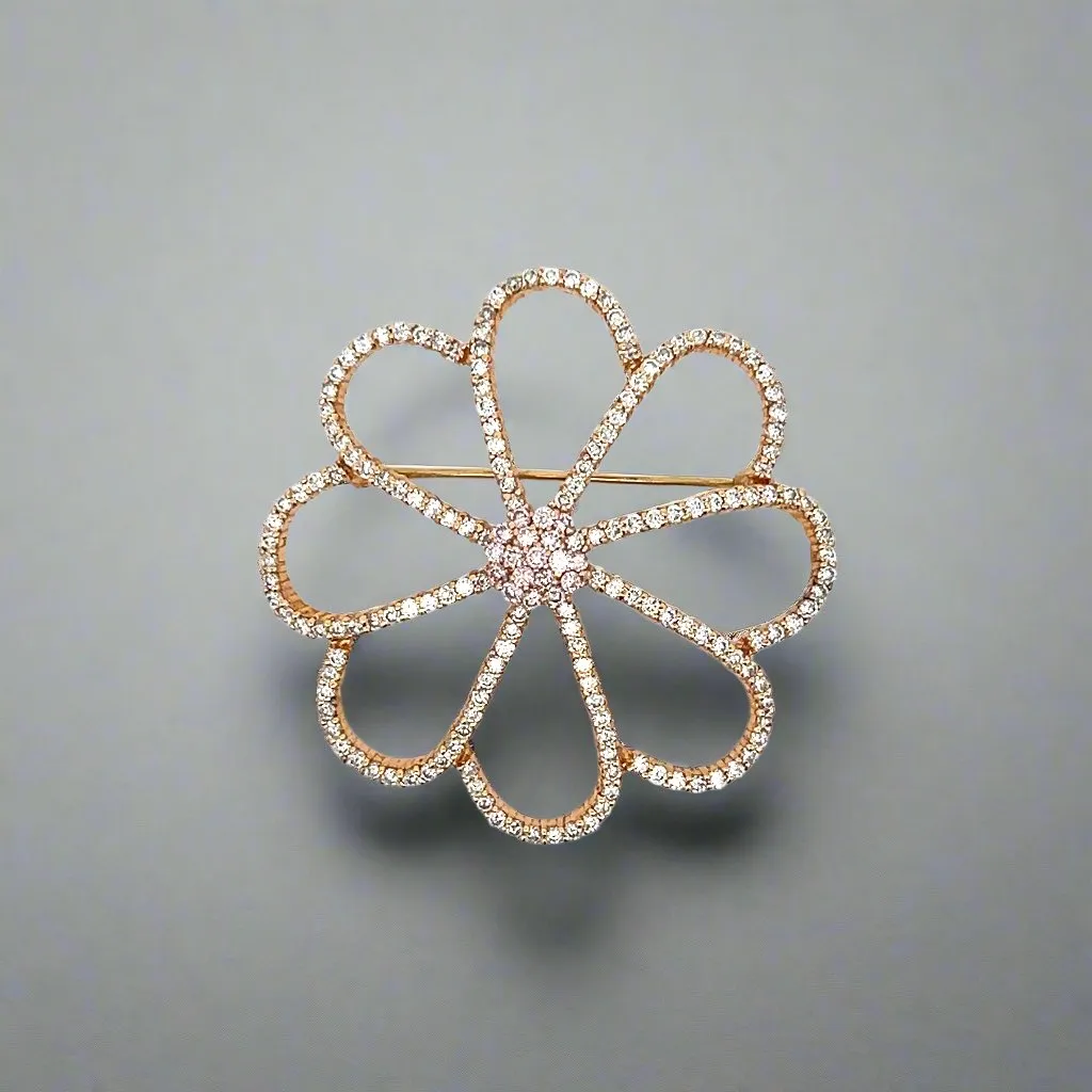 Natural 2.85 Carat Diamond and Rose Gold Flower Brooch