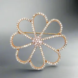 Natural 2.85 Carat Diamond and Rose Gold Flower Brooch