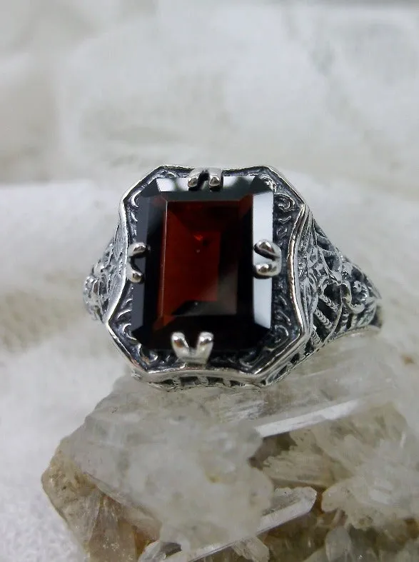 Natural Red Garnet Ring, Lovely Rectangle Gem, Edwardian Jewelry #D148