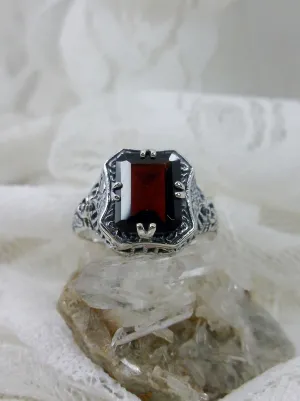 Natural Red Garnet Ring, Lovely Rectangle Gem, Edwardian Jewelry #D148